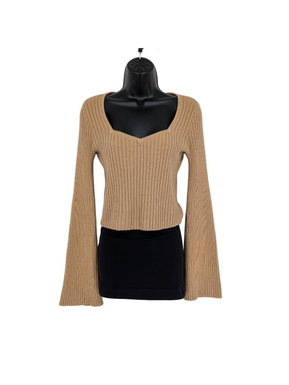 Hollister Ribbed Knit Sweater Top Bell Sleeve Y2K Soft Girl Preppy Fitted Small